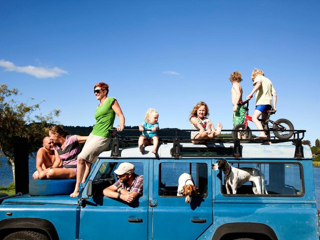 a big family in a car